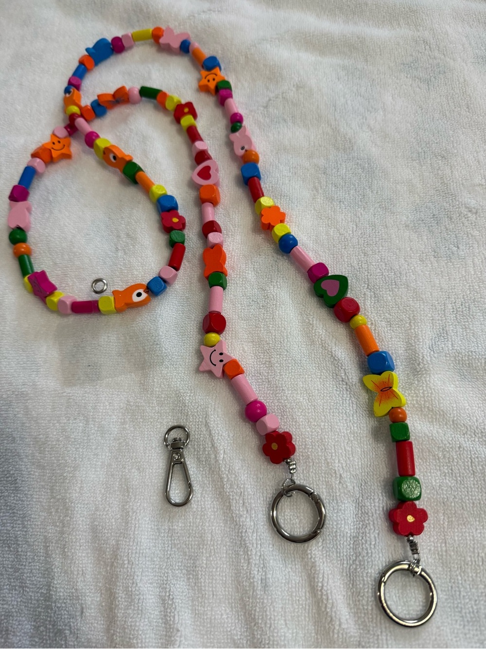 Multicolor Beaded Lanyard Necklace with Floral & Heart Charms